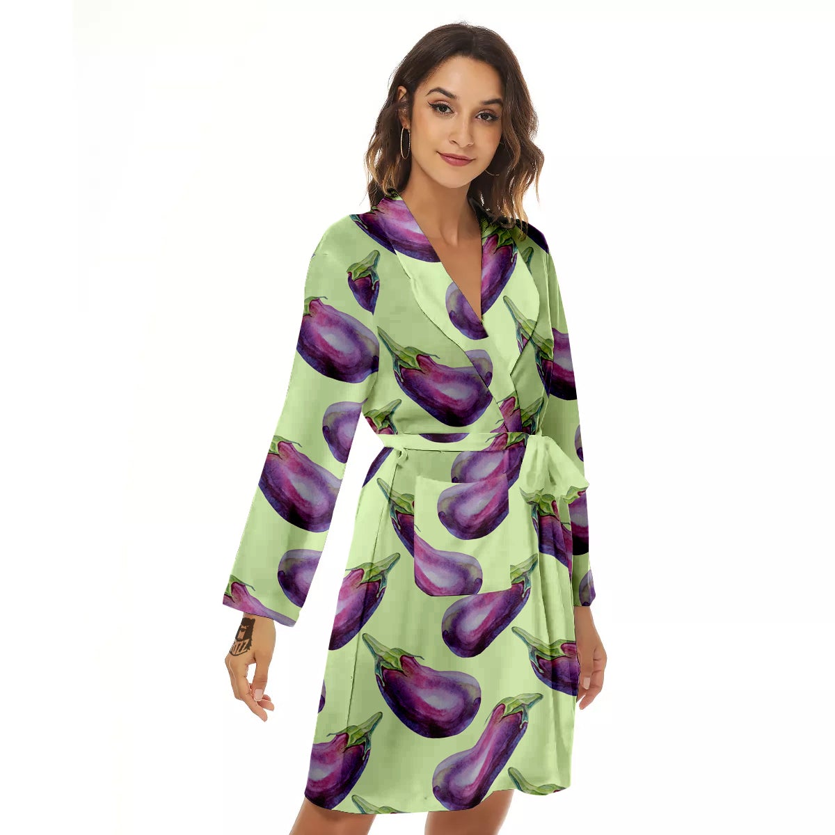 Eggplant Watercolor Pattern Women's Robe-grizzshop