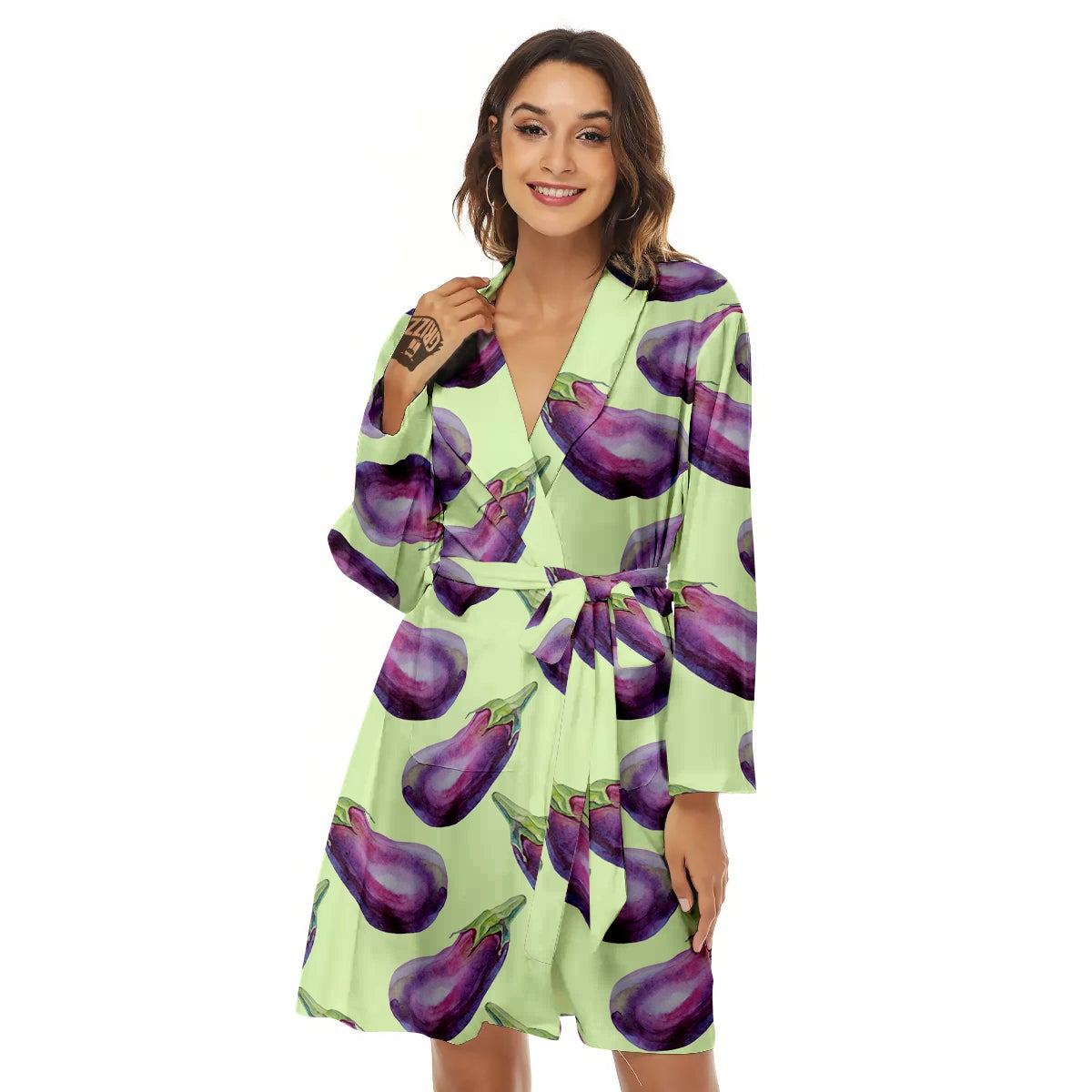 Eggplant Watercolor Pattern Women's Robe-grizzshop