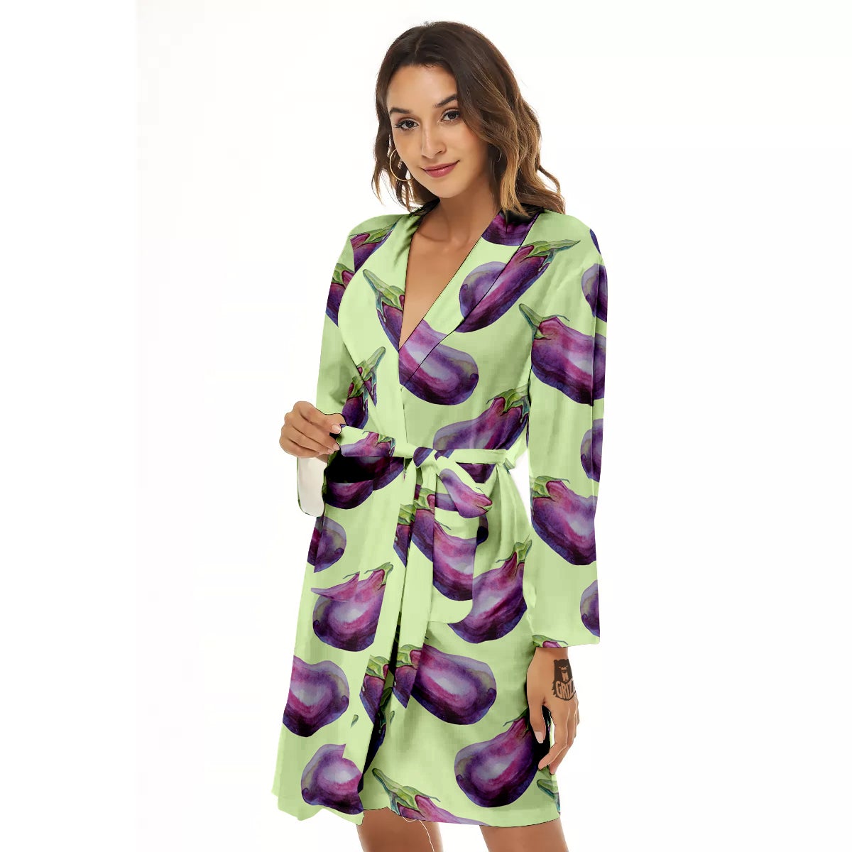 Eggplant Watercolor Pattern Women's Robe-grizzshop