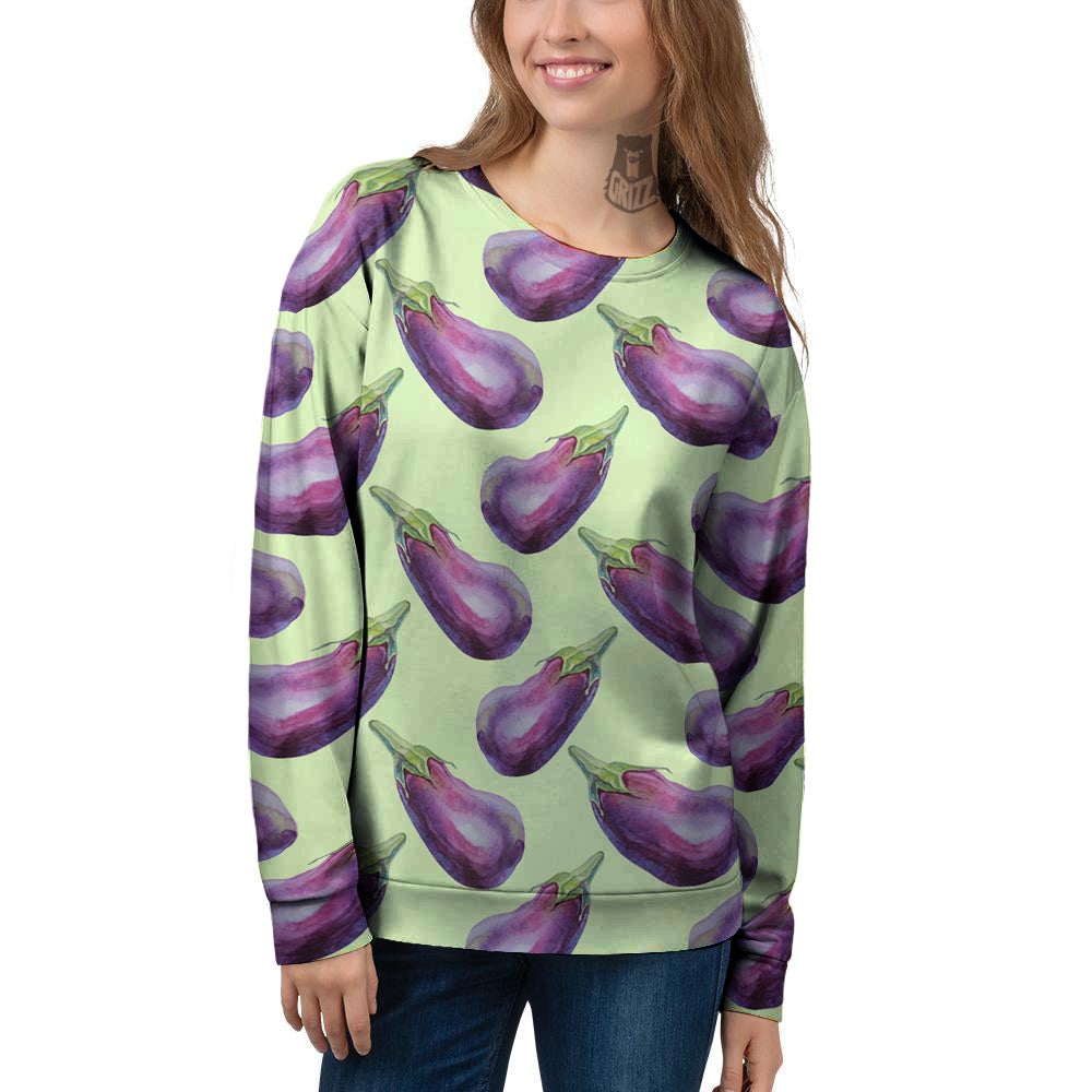 Eggplant Watercolor Pattern Women's Sweatshirt-grizzshop