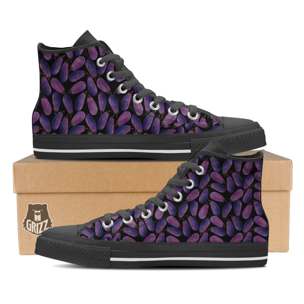 Eggplant Watercolor Print Pattern Black High Top Shoes-grizzshop