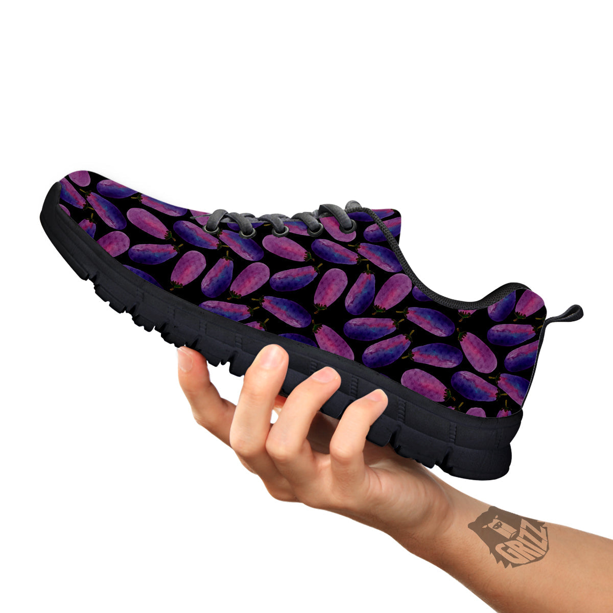 Eggplant Watercolor Print Pattern Black Sneaker-grizzshop