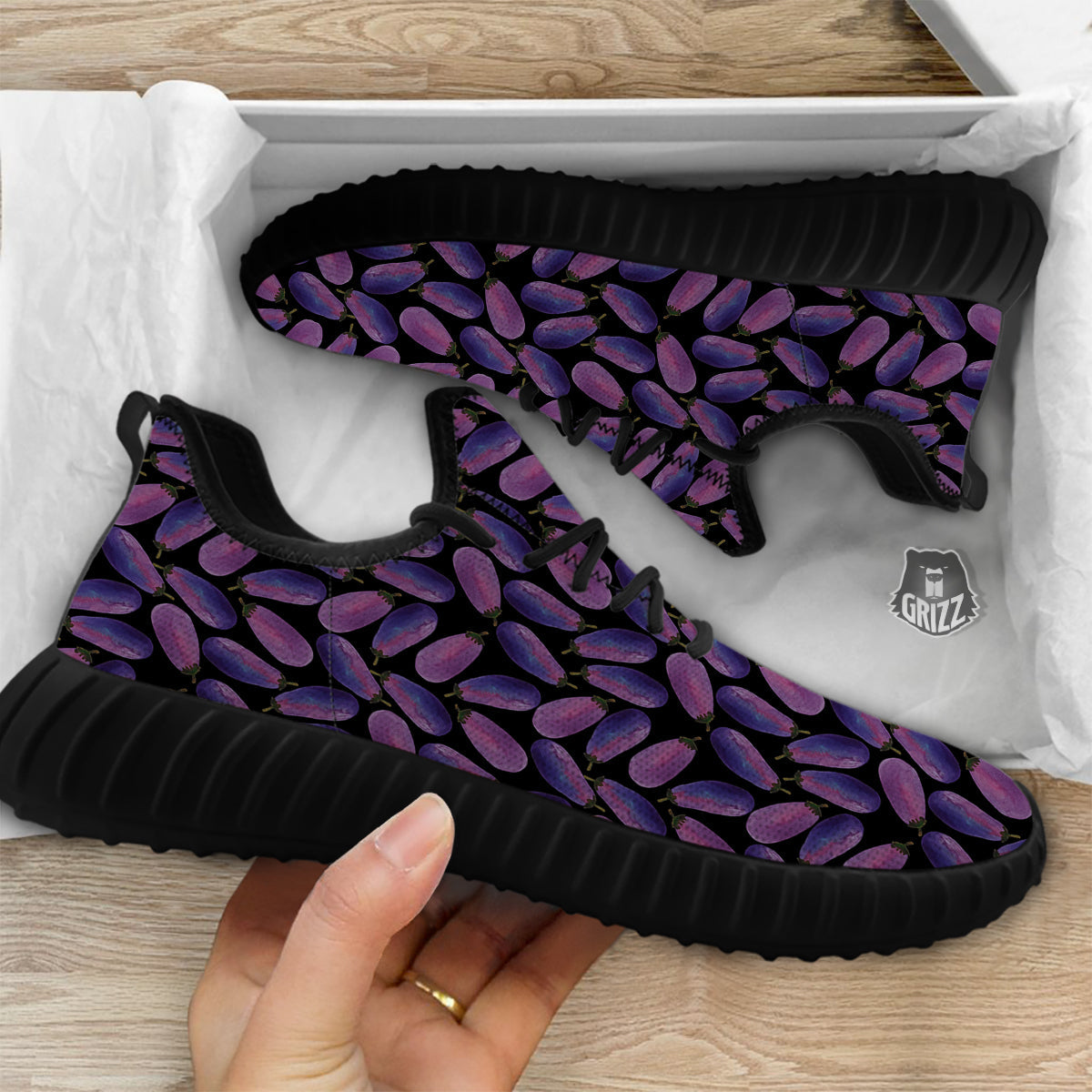 Eggplant Watercolor Print Pattern Black Walking Shoes-grizzshop