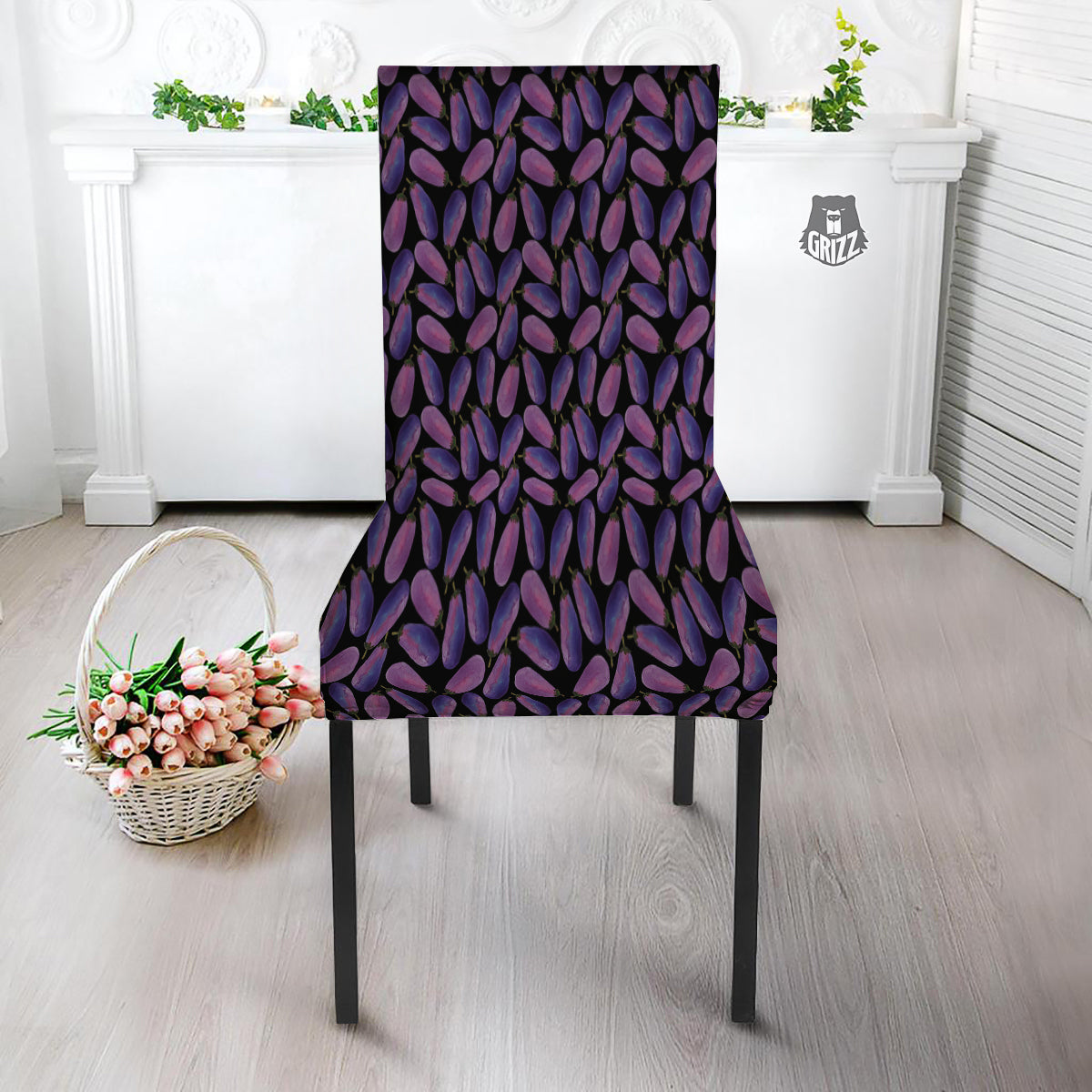 Eggplant Watercolor Print Pattern Dining Chair Slipcover-grizzshop