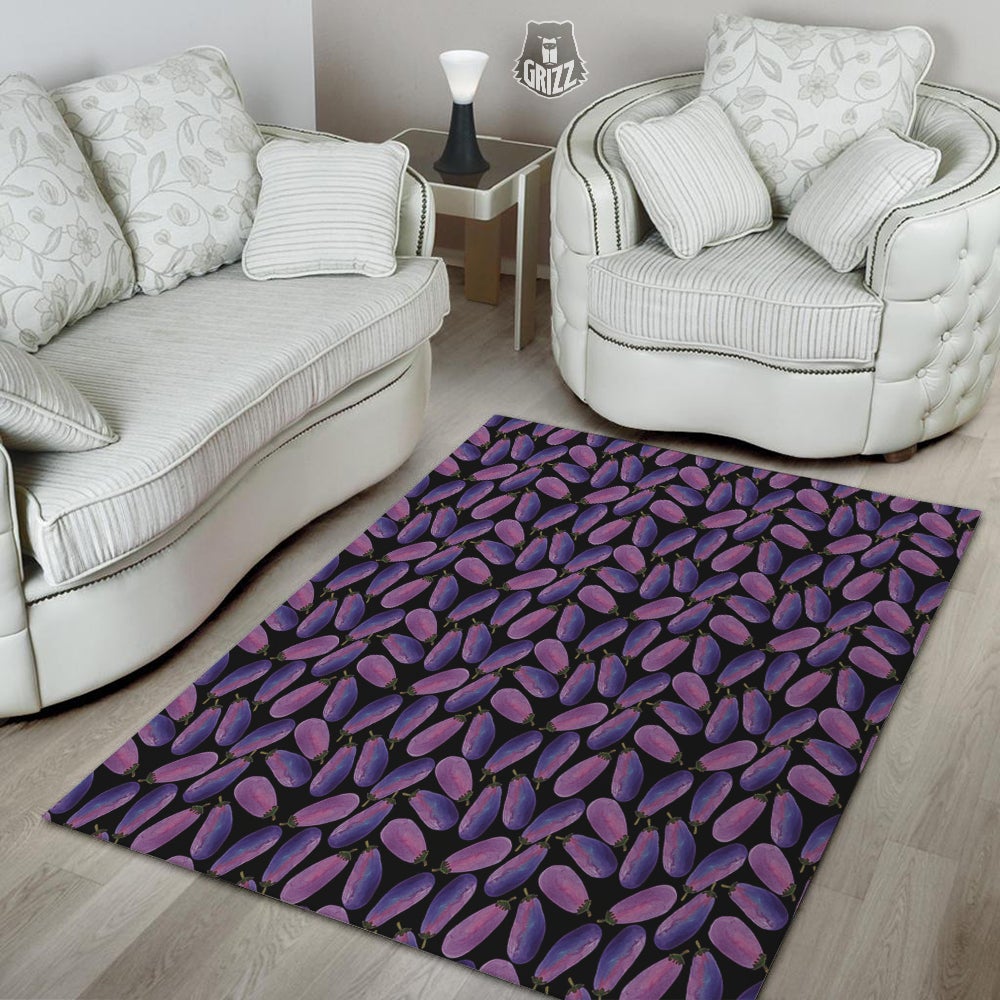 Eggplant Watercolor Print Pattern Floor Mat-grizzshop