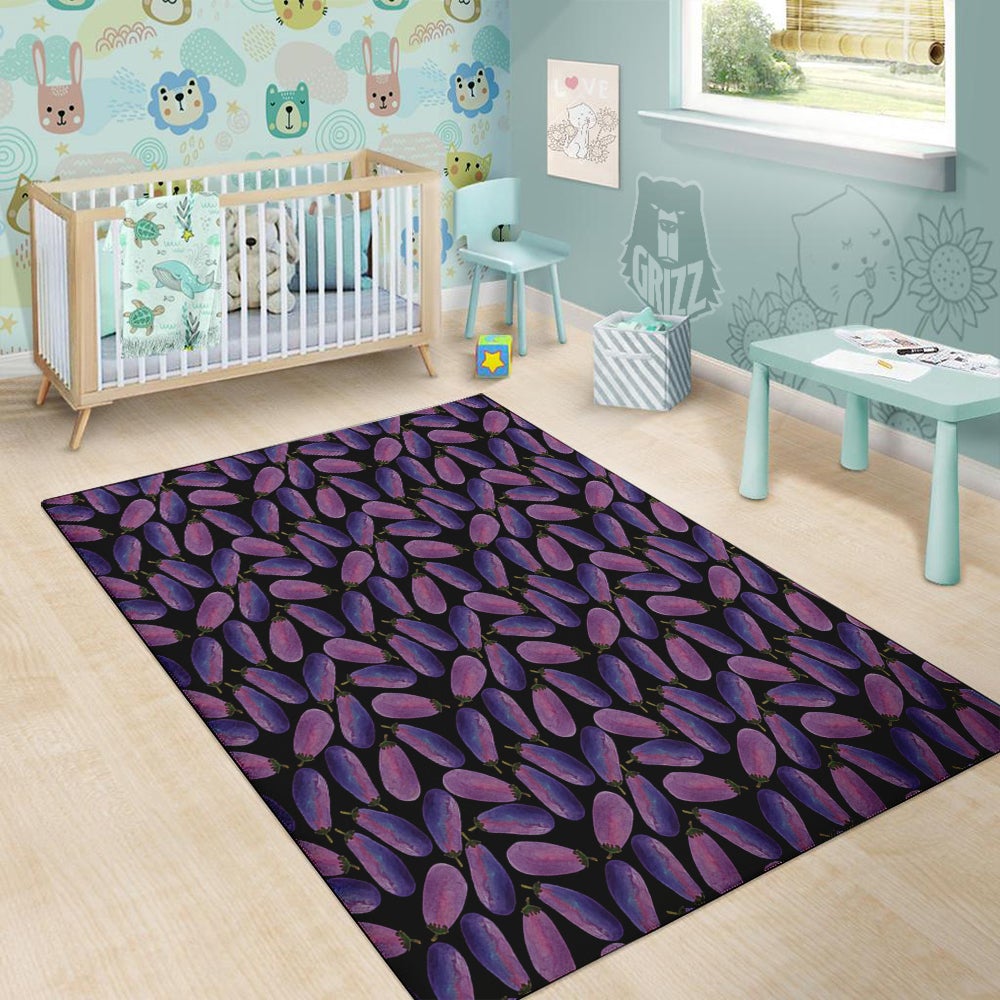 Eggplant Watercolor Print Pattern Floor Mat-grizzshop