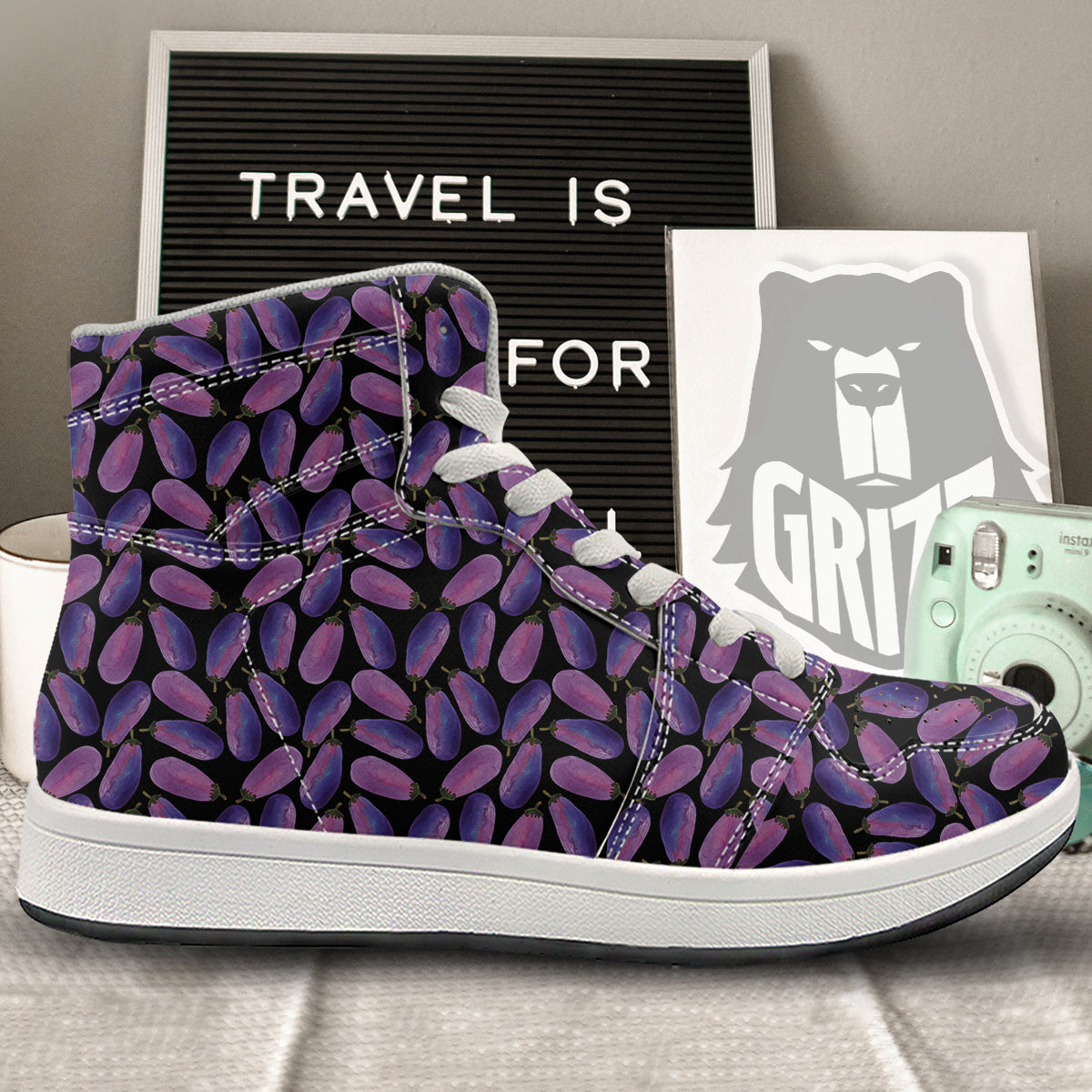 Eggplant Watercolor Print Pattern High Top Sneakers-grizzshop