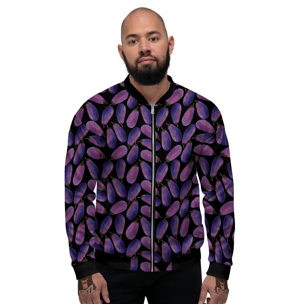 Eggplant Watercolor Print Pattern Men's Bomber Jacket-grizzshop