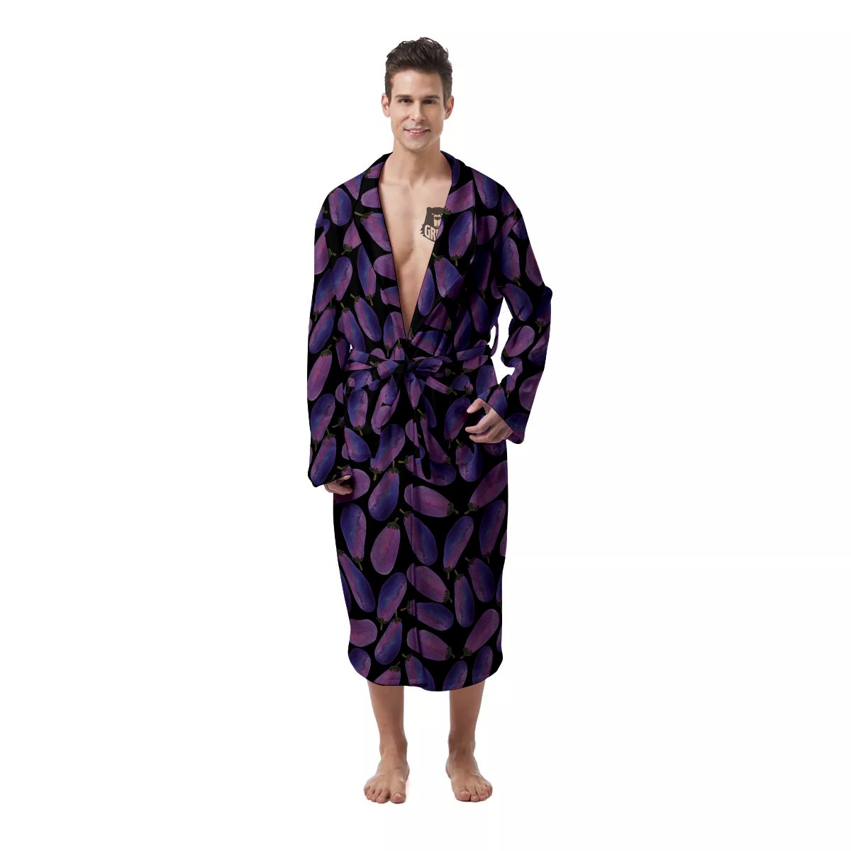 Eggplant Watercolor Print Pattern Men's Robe-grizzshop