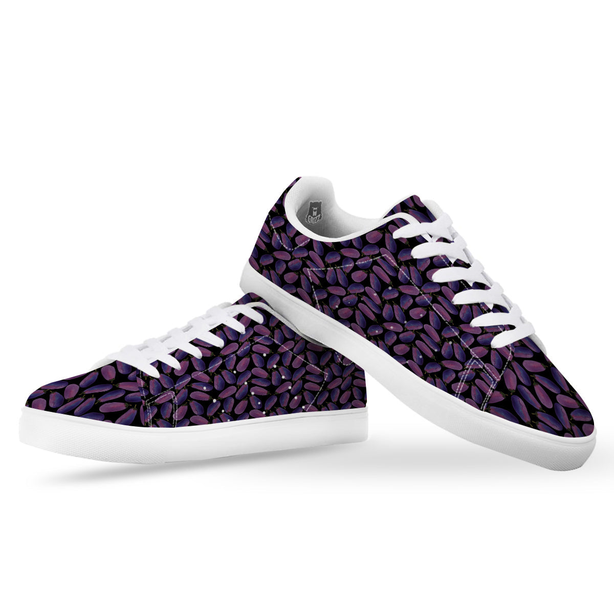 Eggplant Watercolor Print Pattern White Low Top Sneakers-grizzshop