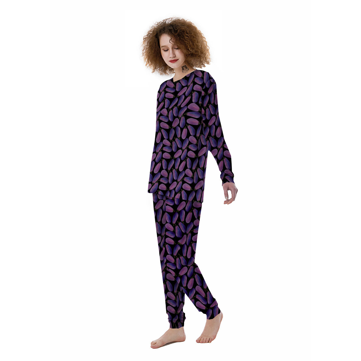 Eggplant Watercolor Print Pattern Women's Pajamas-grizzshop