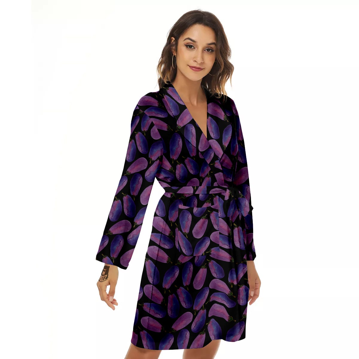 Eggplant Watercolor Print Pattern Women's Robe-grizzshop