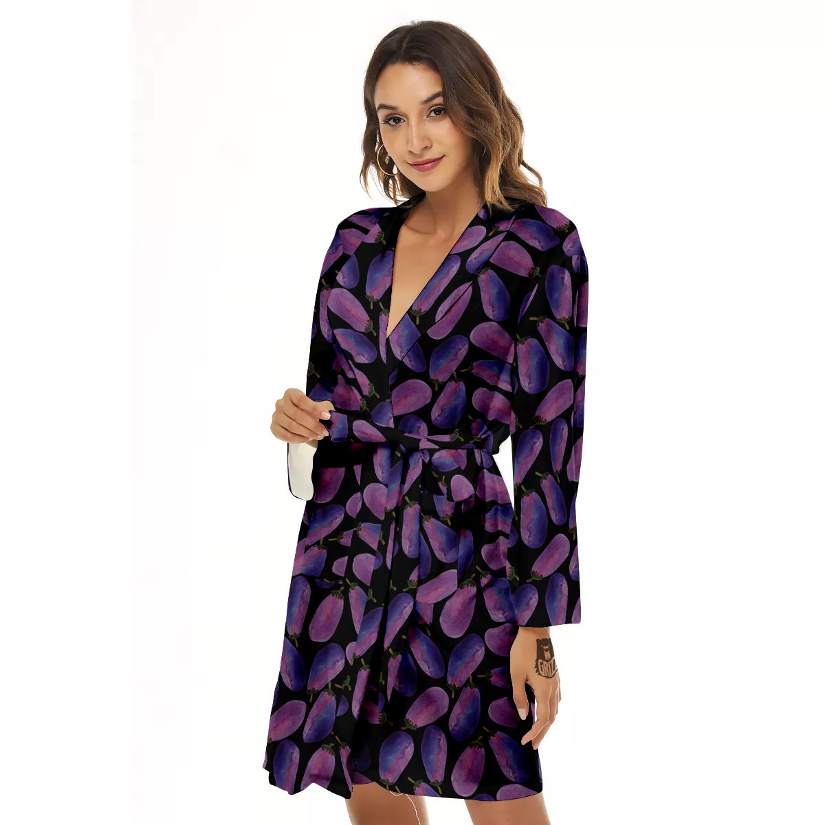 Eggplant Watercolor Print Pattern Women's Robe-grizzshop