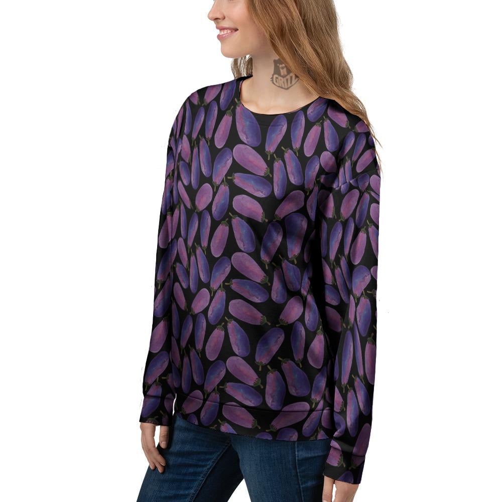 Eggplant Watercolor Print Pattern Women's Sweatshirt-grizzshop
