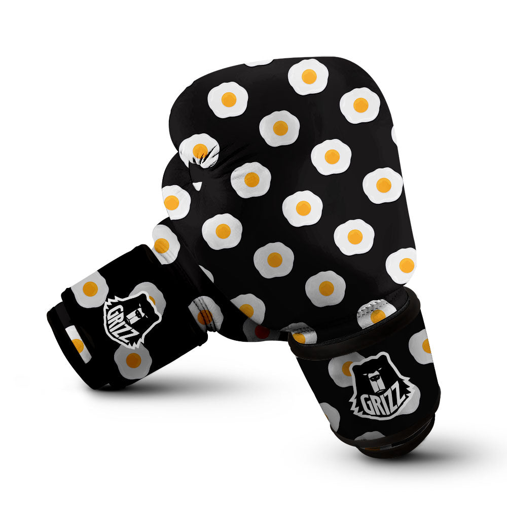 Eggs Black Fried Print Pattern Boxing Gloves-grizzshop