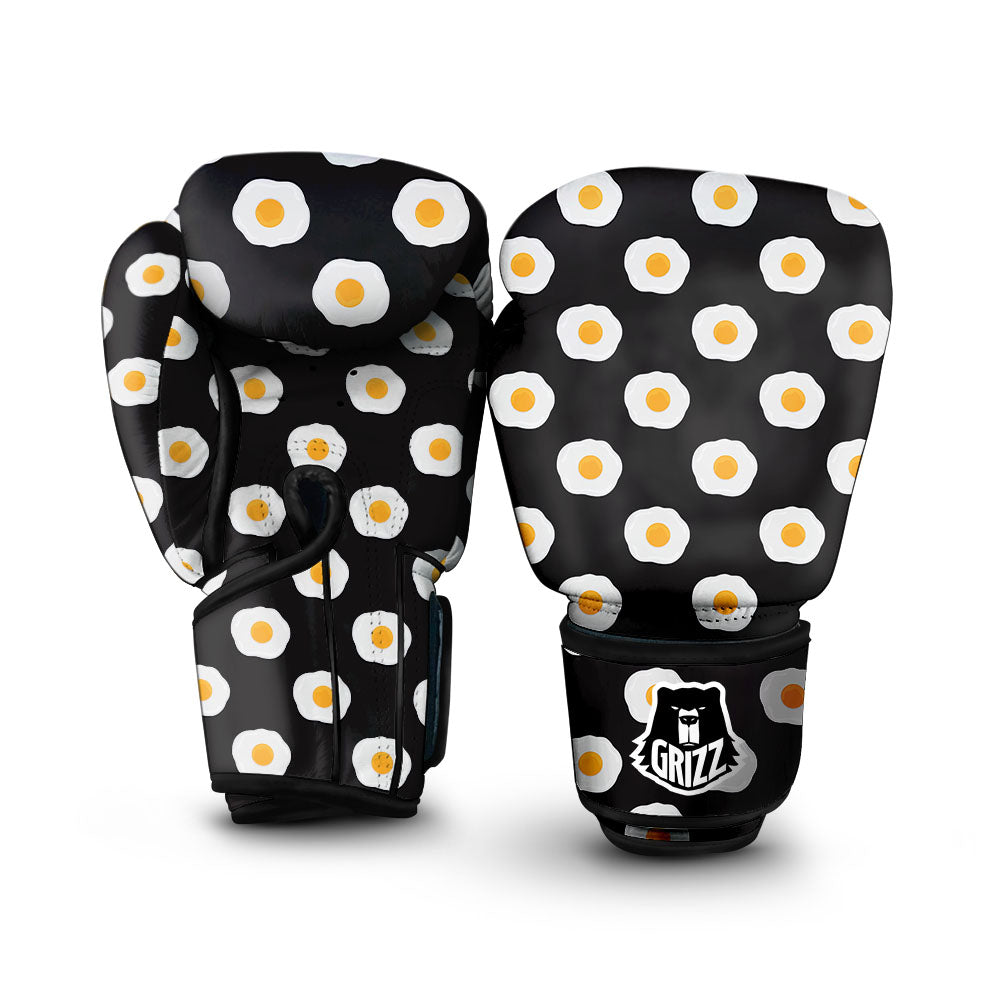 Eggs Black Fried Print Pattern Boxing Gloves-grizzshop