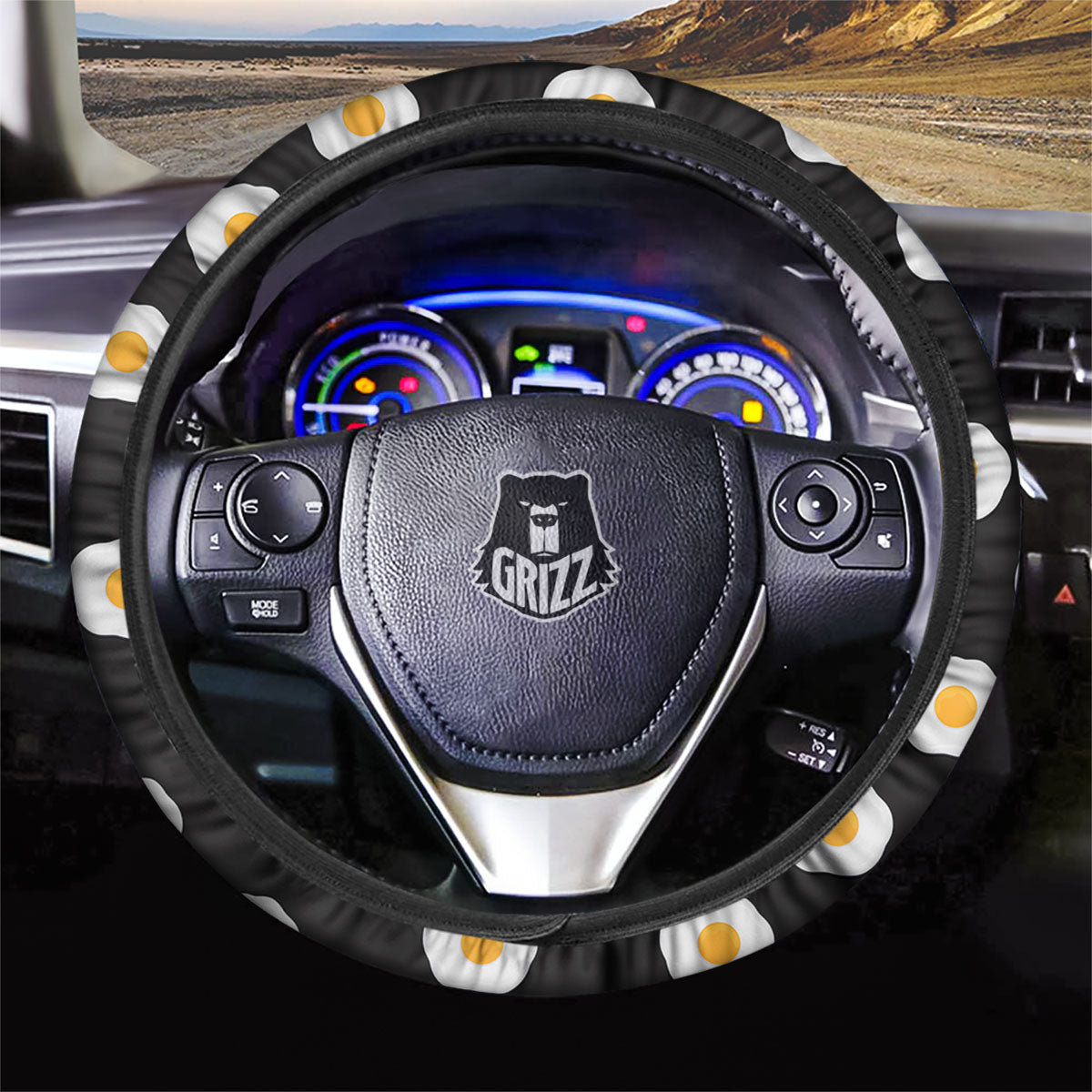 Eggs Black Fried Print Pattern Car Steering Wheel Cover-grizzshop