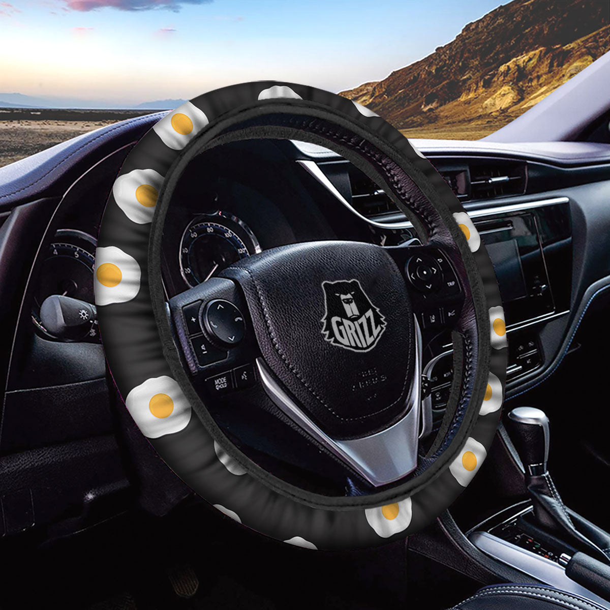 Eggs Black Fried Print Pattern Car Steering Wheel Cover-grizzshop
