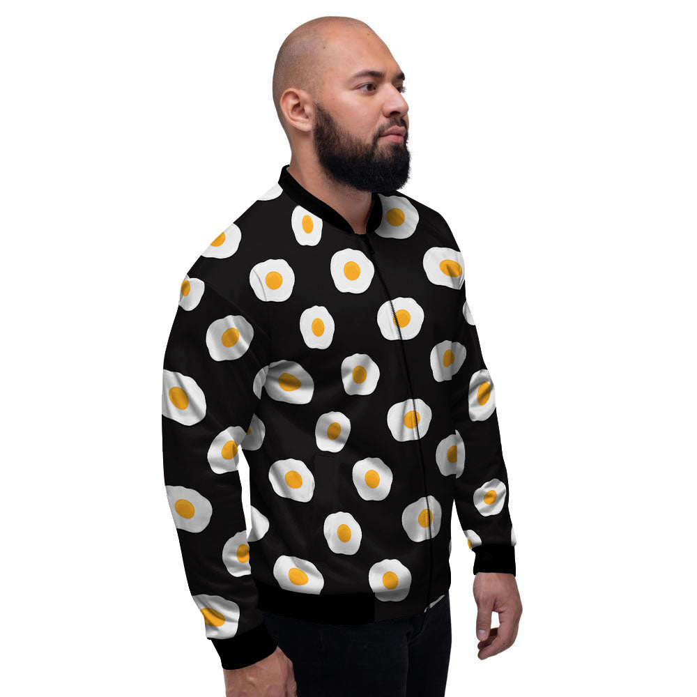 Eggs Black Fried Print Pattern Men's Bomber Jacket-grizzshop