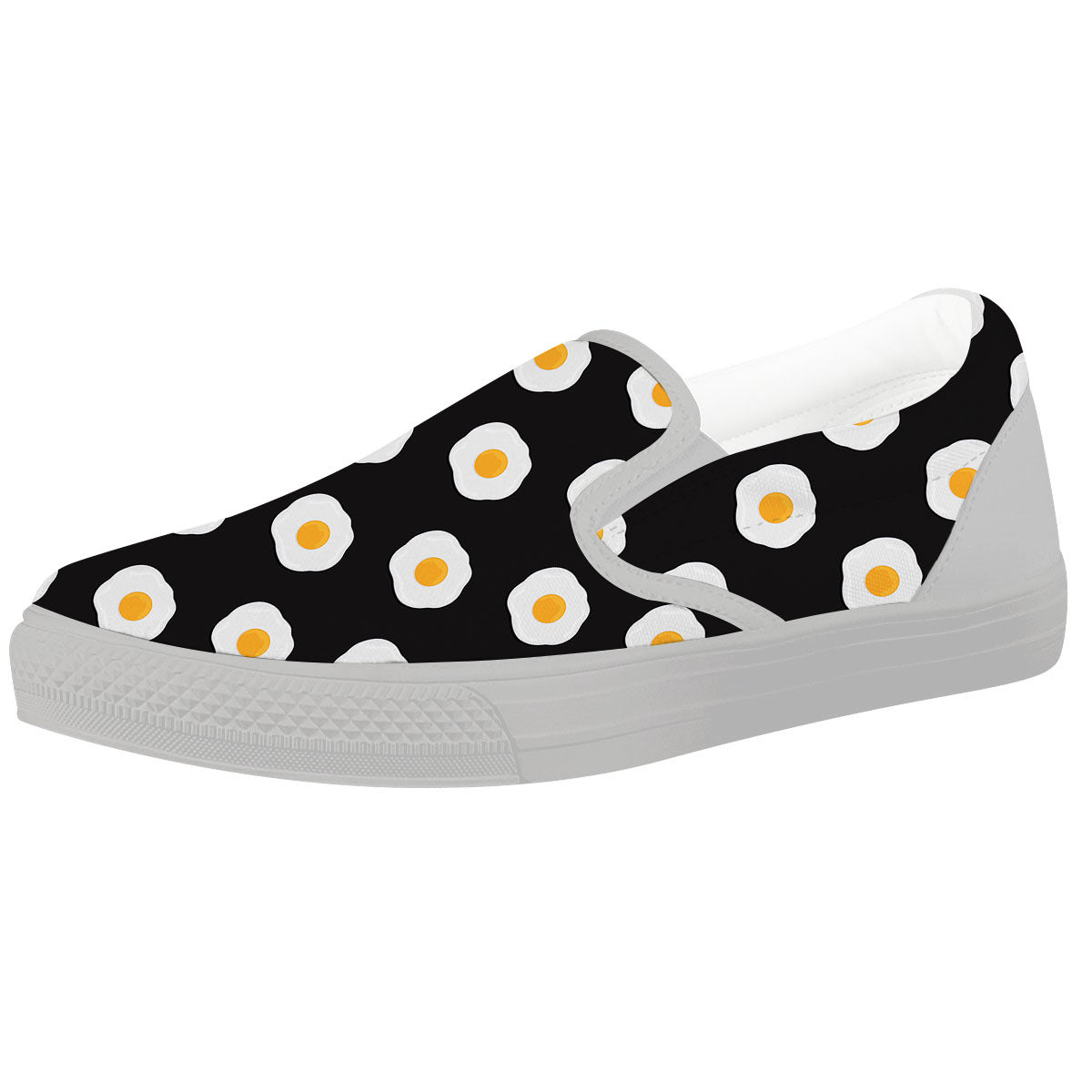 Eggs Black Fried Print Pattern White Slip On Shoes-grizzshop