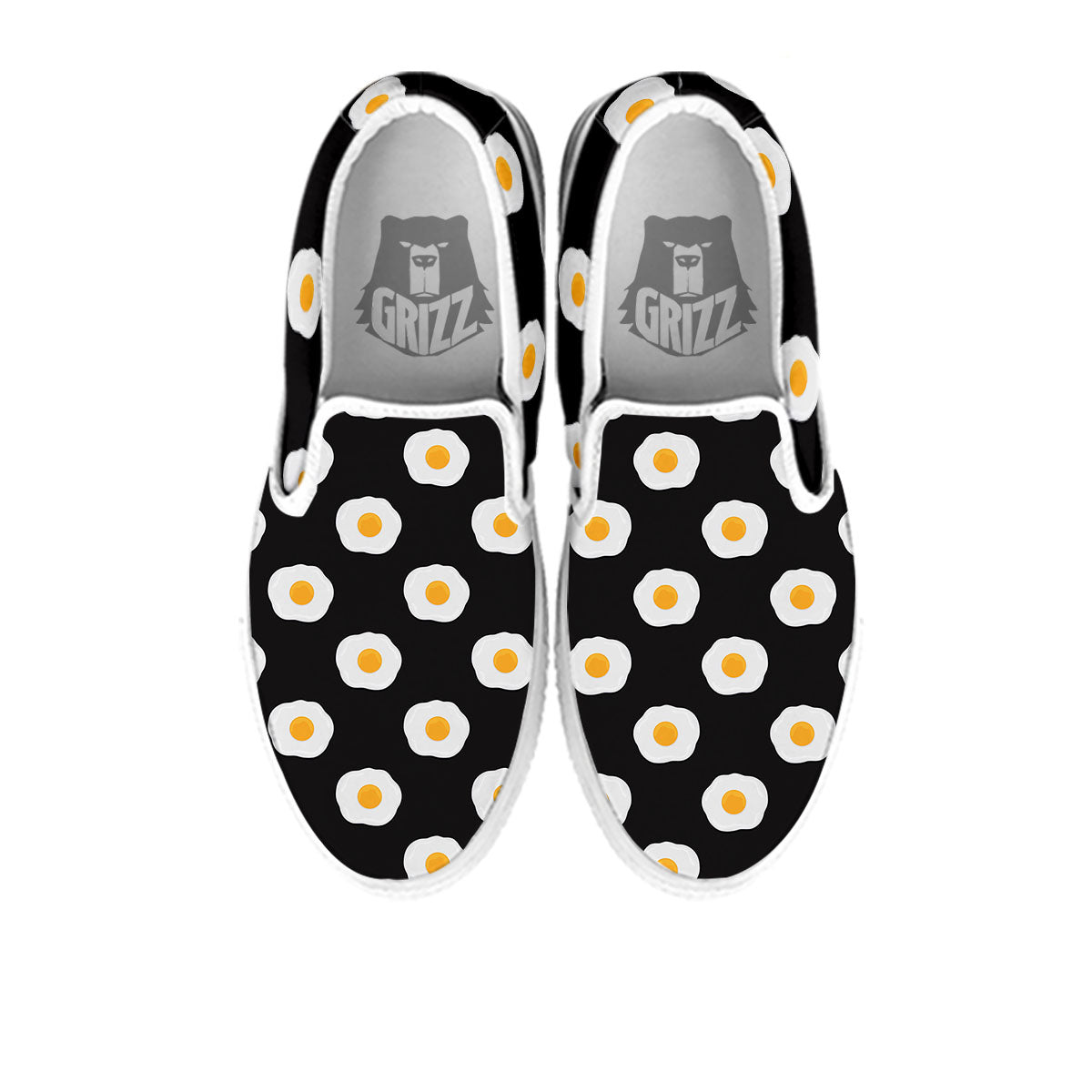 Eggs Black Fried Print Pattern White Slip On Shoes-grizzshop