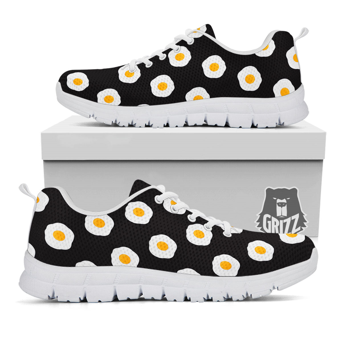 Eggs Black Fried Print Pattern White Sneaker-grizzshop