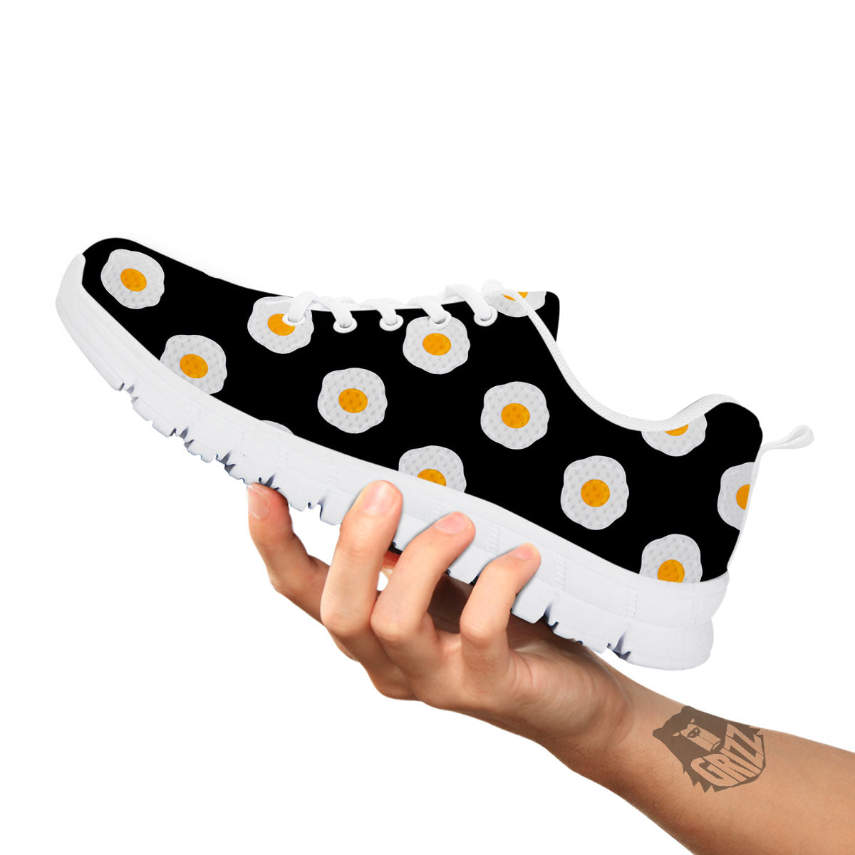 Eggs Black Fried Print Pattern White Sneaker-grizzshop