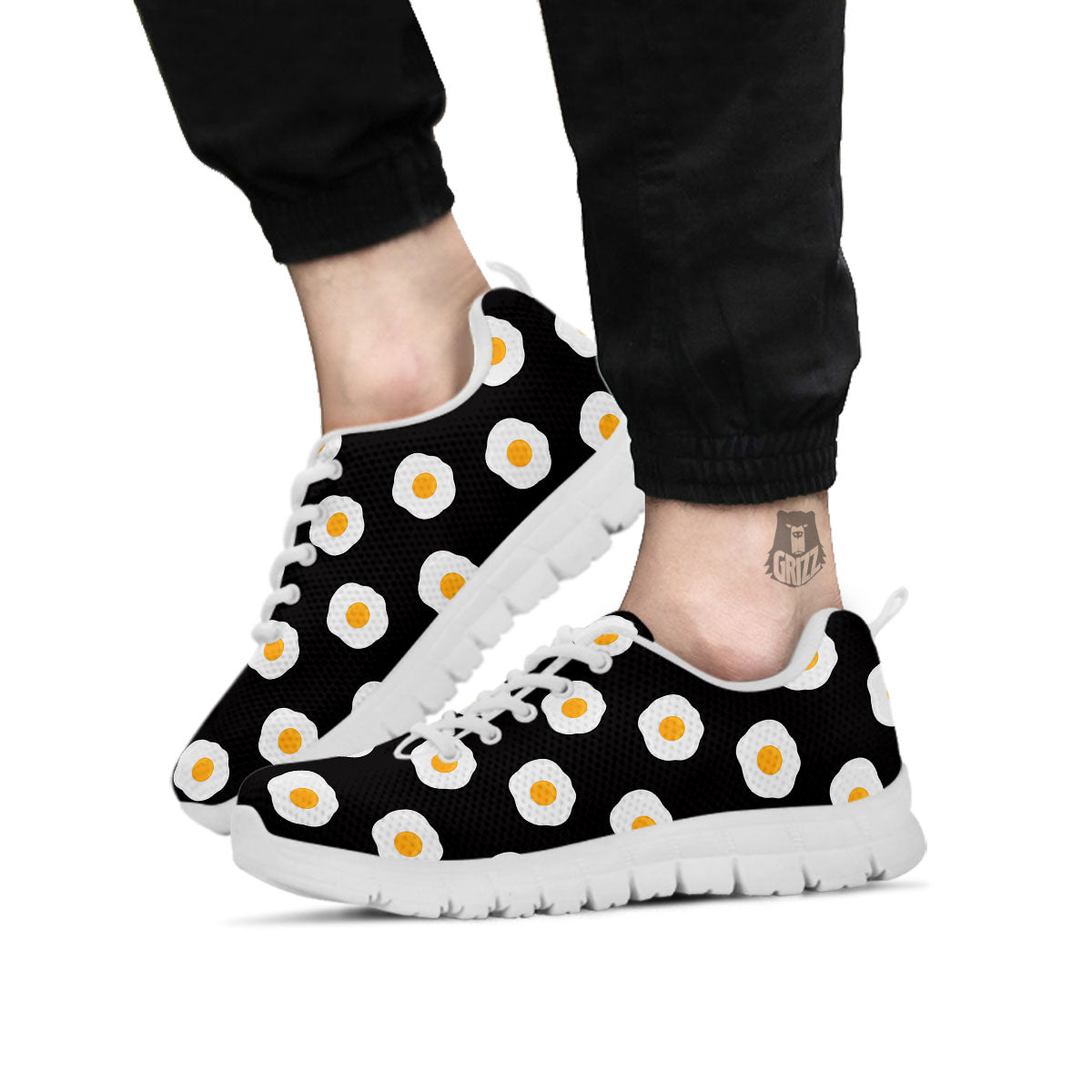 Eggs Black Fried Print Pattern White Sneaker-grizzshop