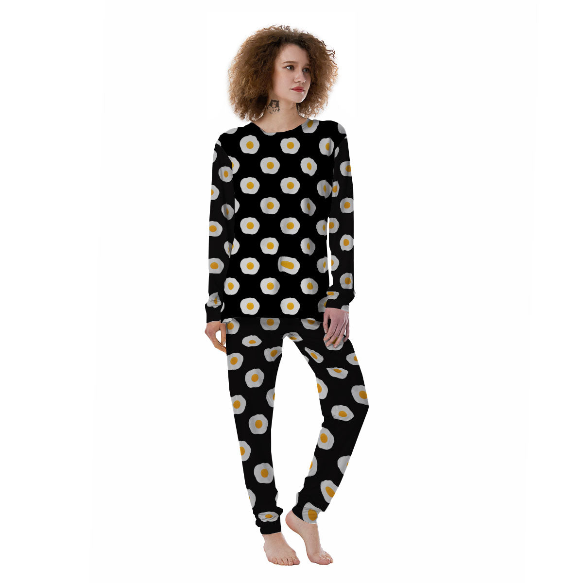 Eggs Black Fried Print Pattern Women's Pajamas-grizzshop