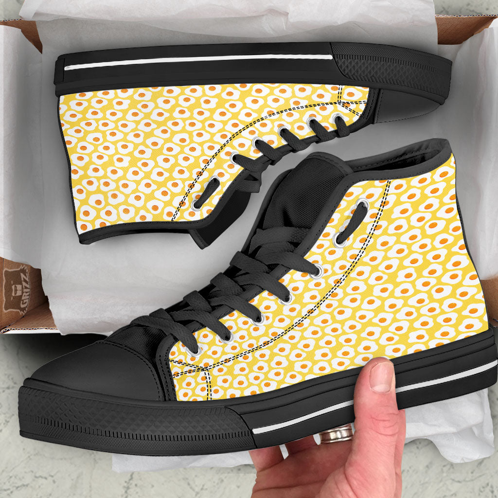 Eggs Print Pattern Black High Top Shoes-grizzshop
