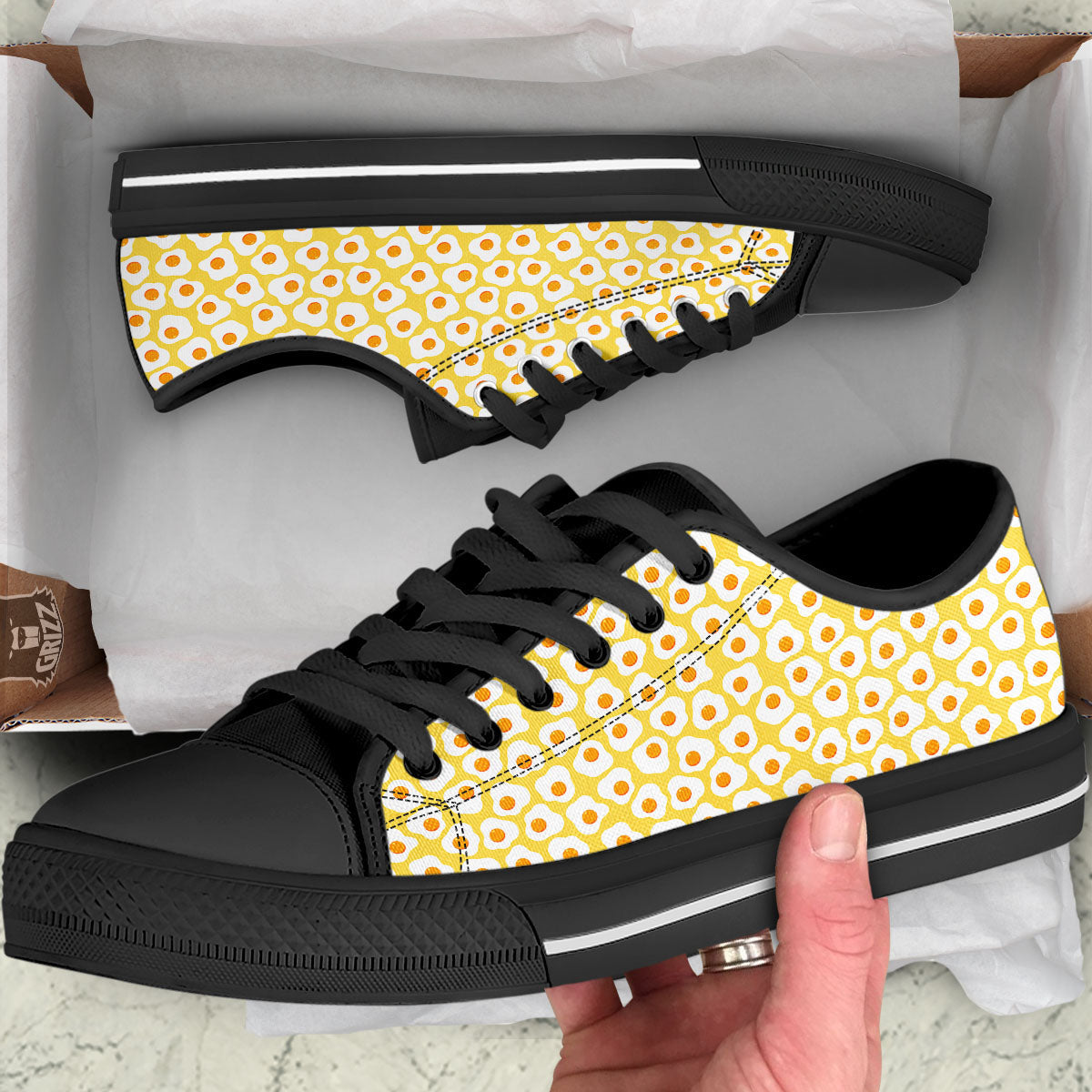 Eggs Print Pattern Black Low Top Shoes-grizzshop