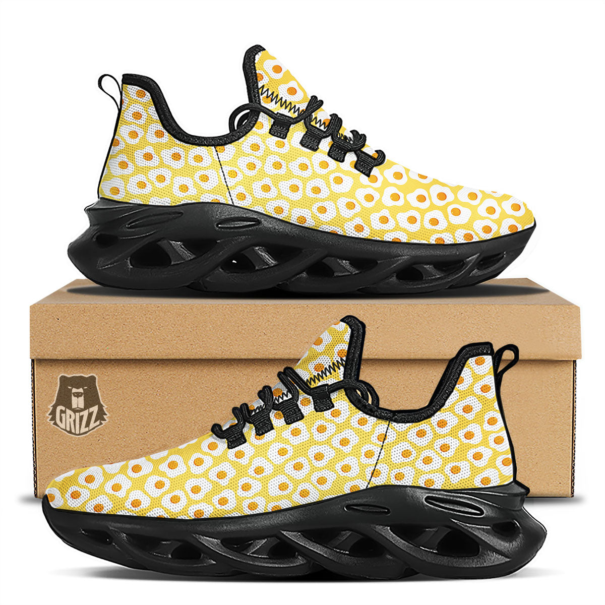 Eggs Print Pattern Black Running Shoes-grizzshop
