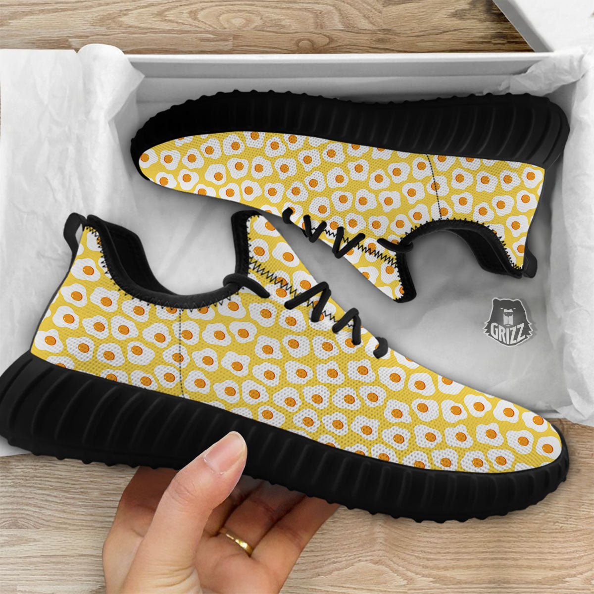 Eggs Print Pattern Black Walking Shoes-grizzshop
