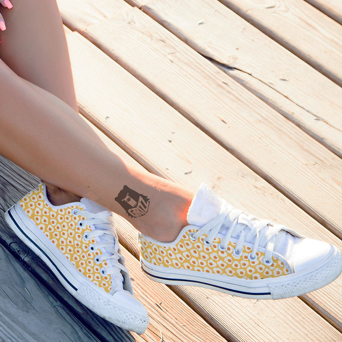 Eggs Print Pattern White Low Top Shoes-grizzshop