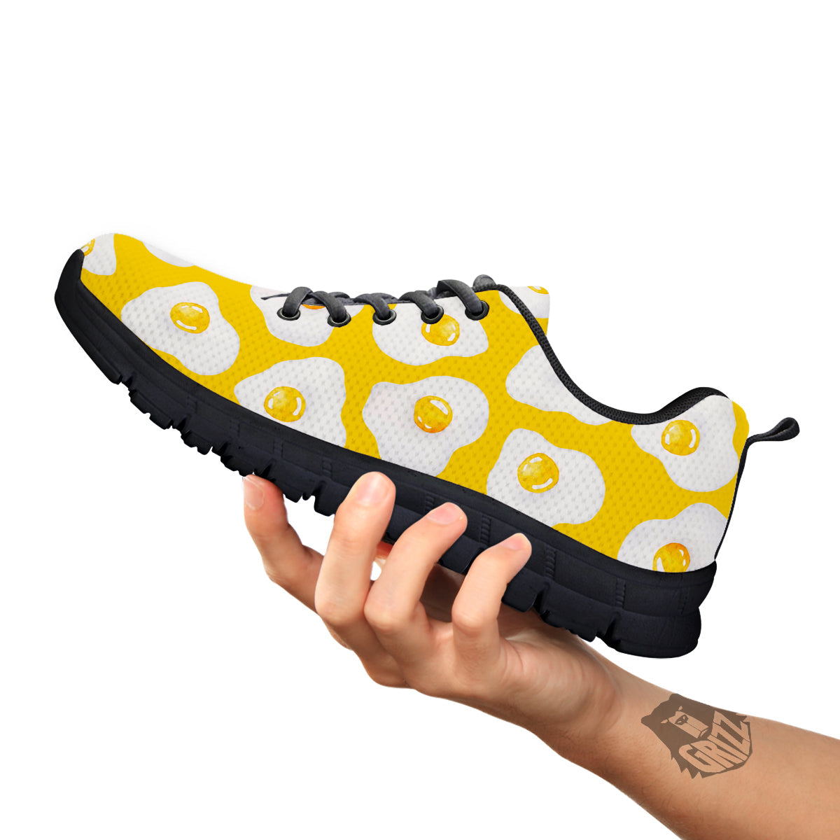 Eggs Yellow Print Pattern Black Sneaker-grizzshop