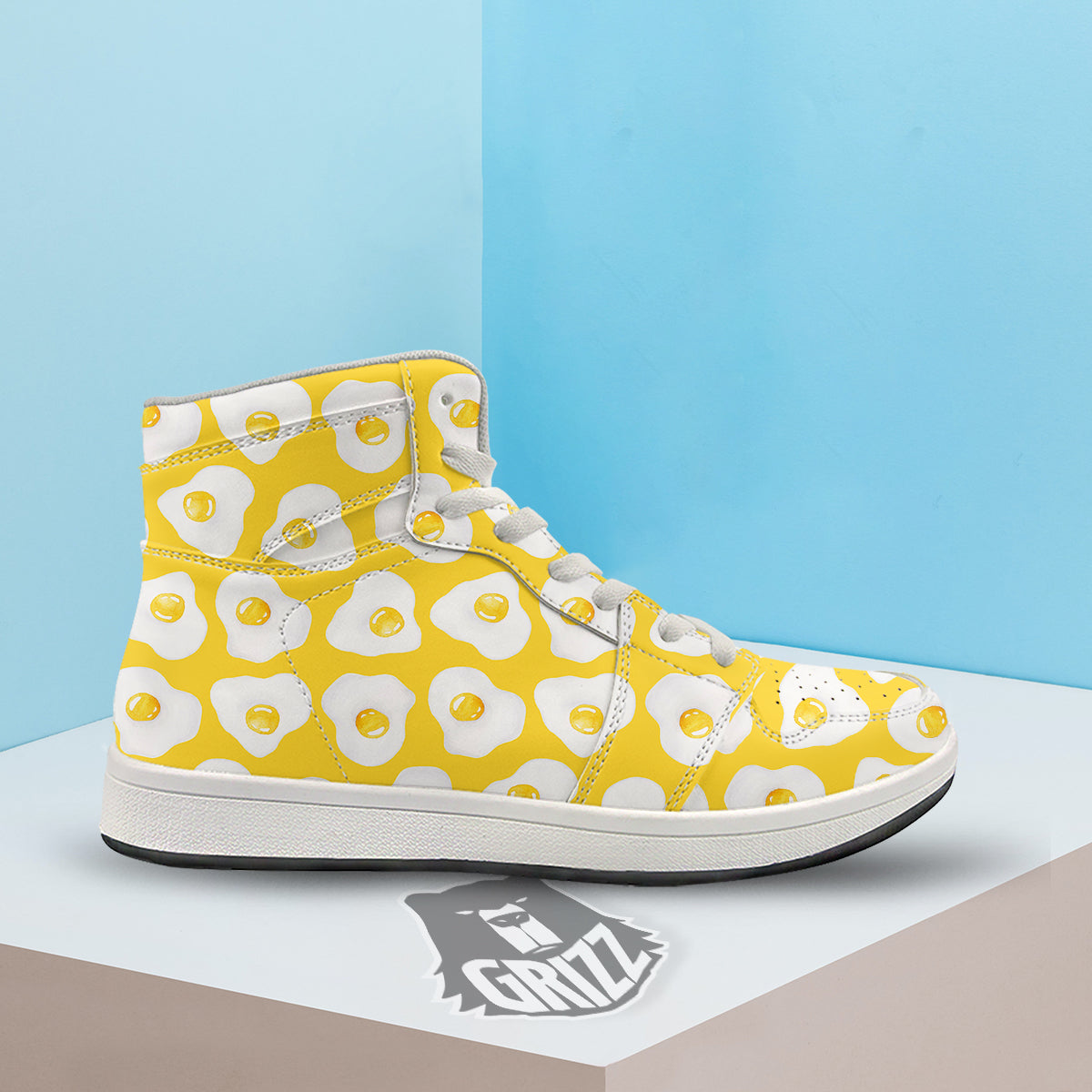 Eggs Yellow Print Pattern High Top Sneakers-grizzshop