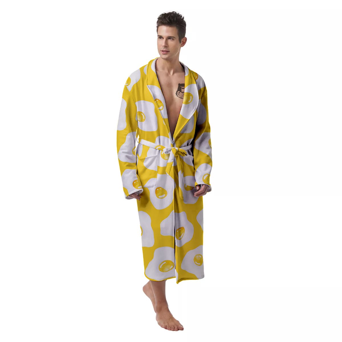Eggs Yellow Print Pattern Men's Robe-grizzshop