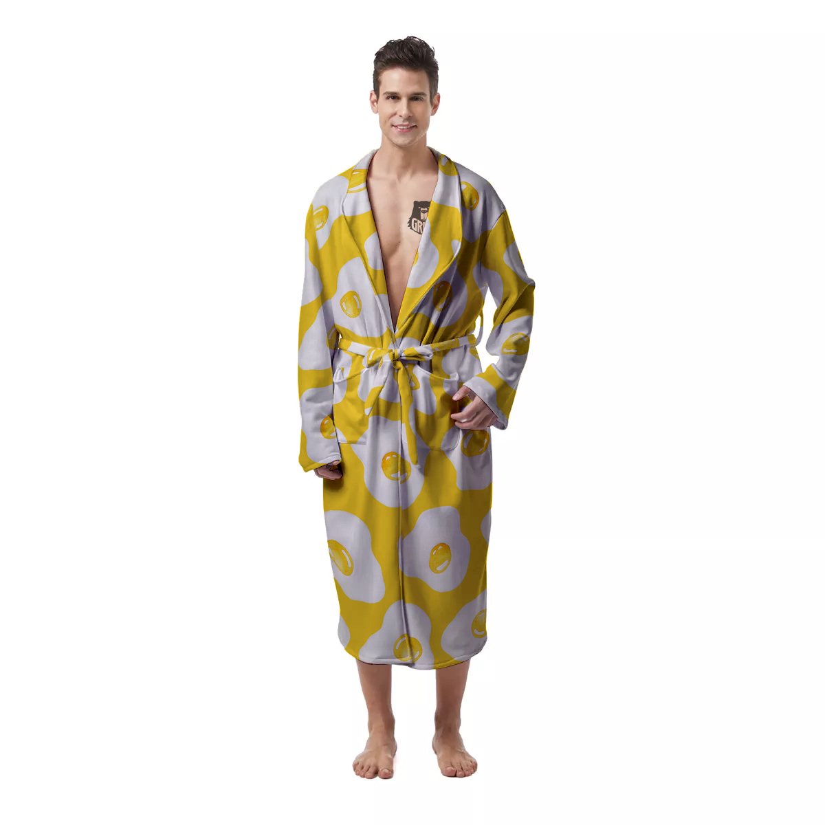 Eggs Yellow Print Pattern Men's Robe-grizzshop