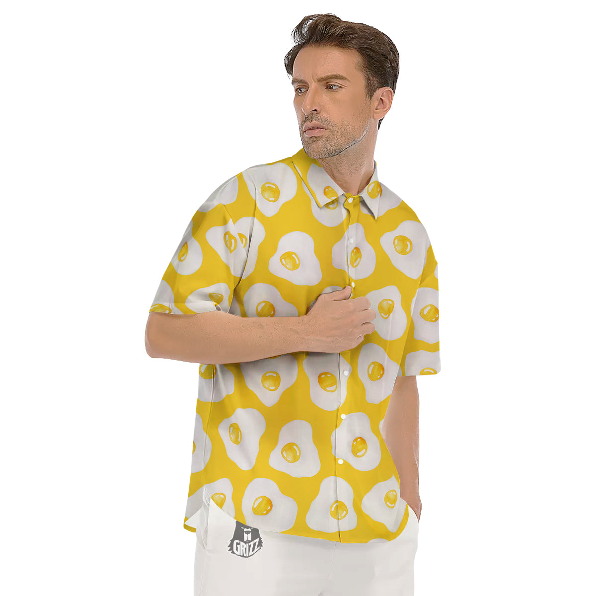 Eggs Yellow Print Pattern Men's Short Sleeve Shirts-grizzshop