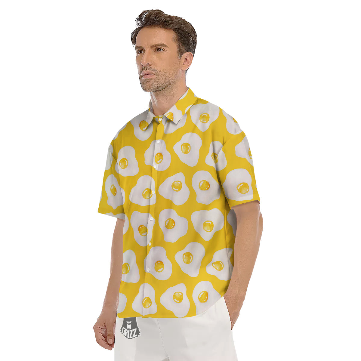 Eggs Yellow Print Pattern Men's Short Sleeve Shirts-grizzshop