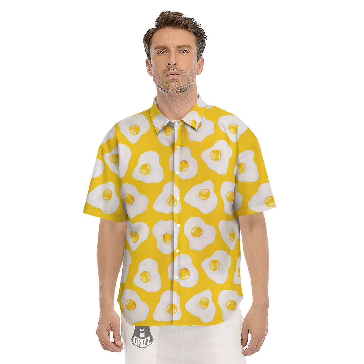Eggs Yellow Print Pattern Men's Short Sleeve Shirts-grizzshop