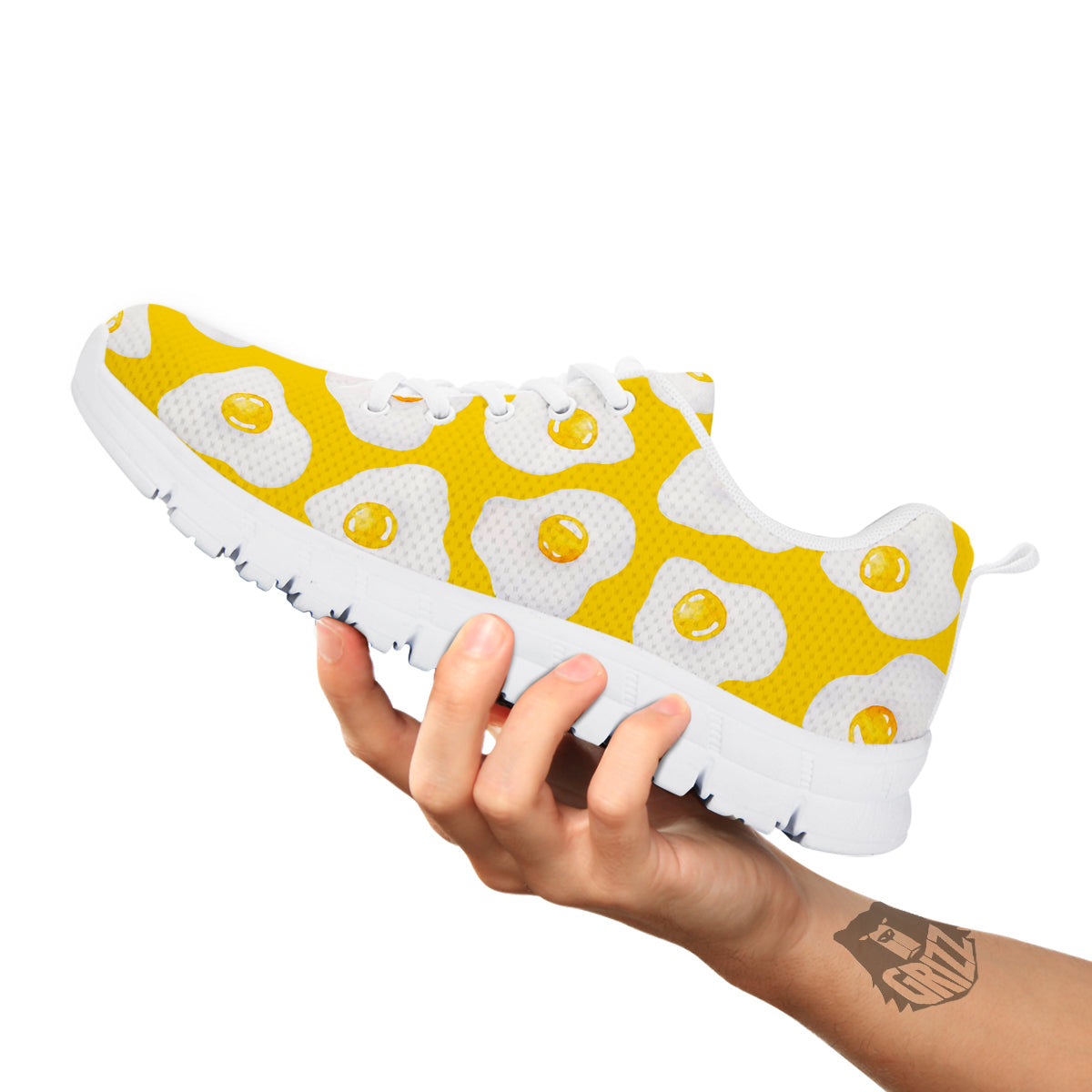 Eggs Yellow Print Pattern White Sneaker-grizzshop