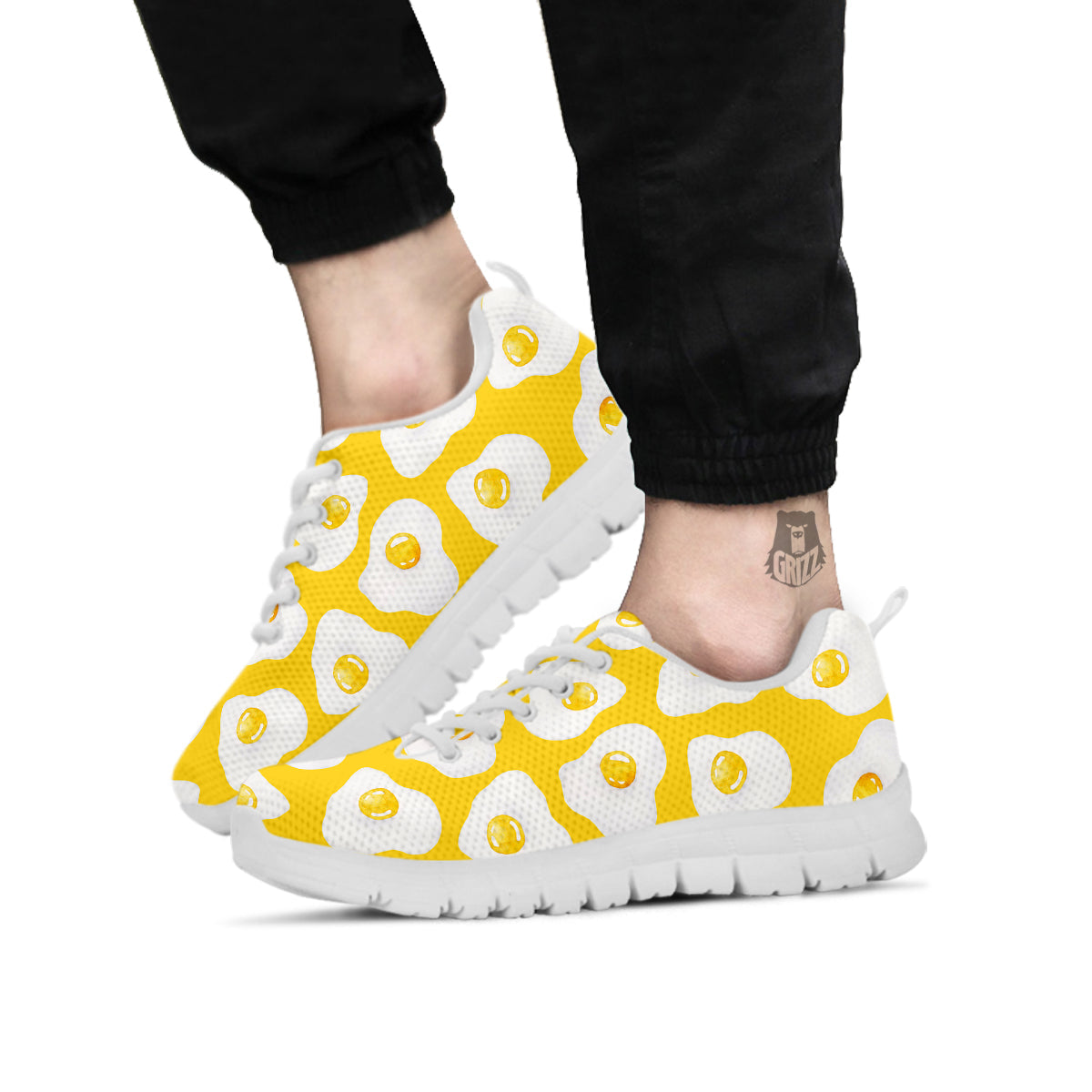 Eggs Yellow Print Pattern White Sneaker-grizzshop