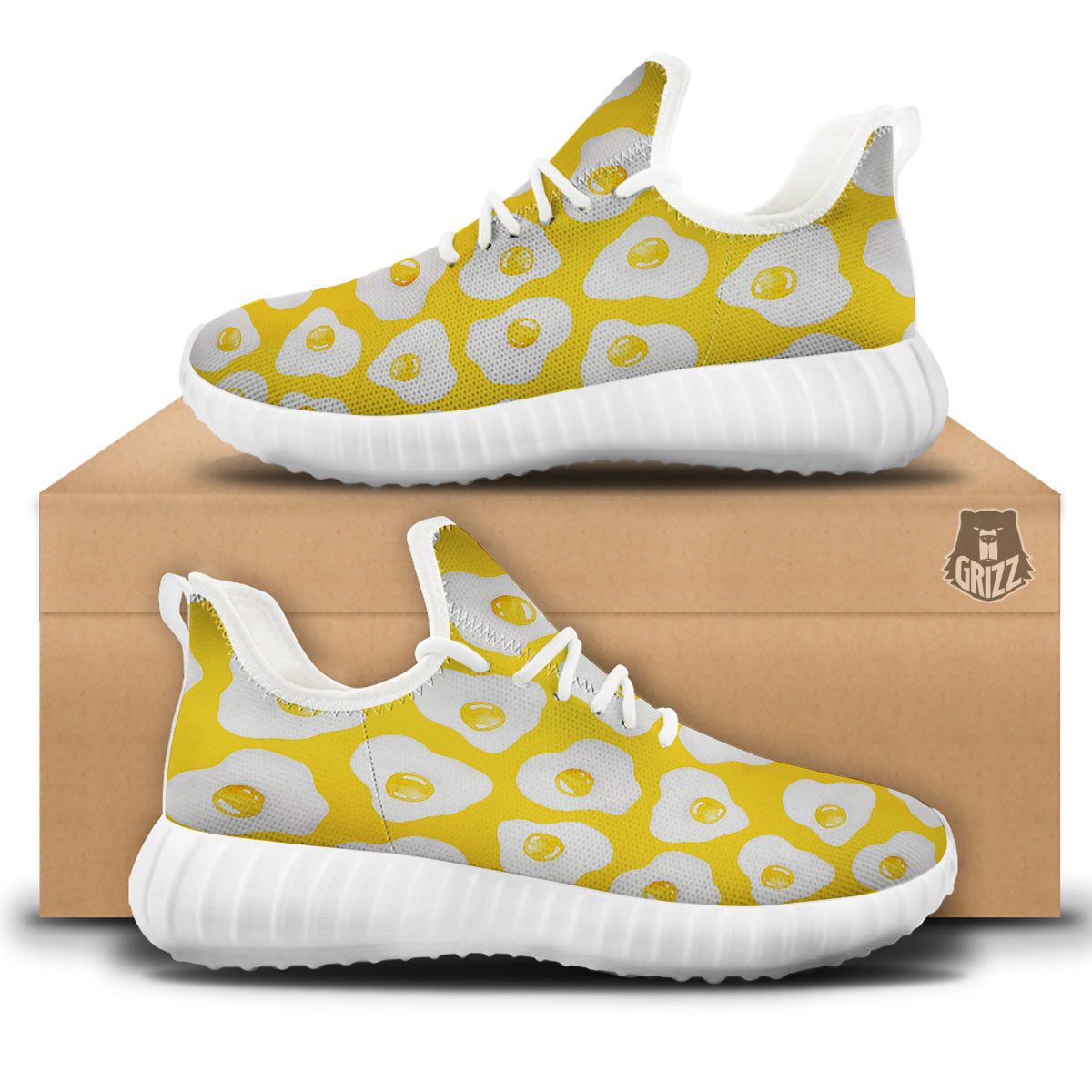 Eggs Yellow Print Pattern White Walking Shoes-grizzshop