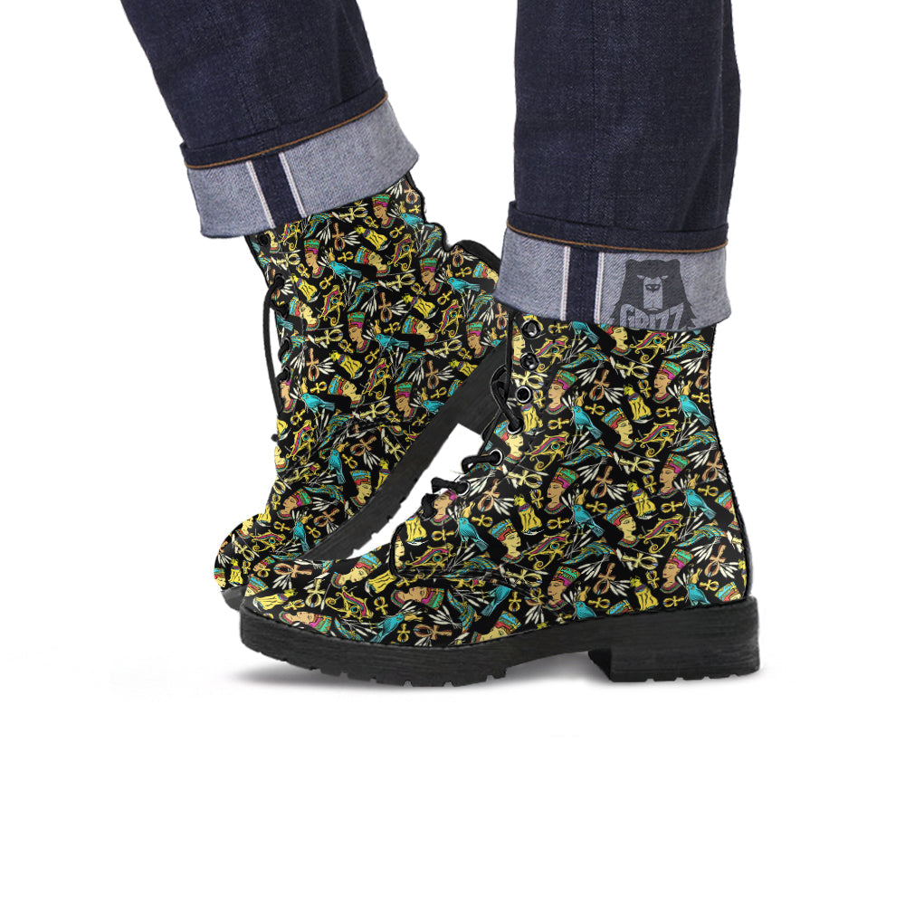 Egypt Ancient Print Pattern Leather Boots-grizzshop