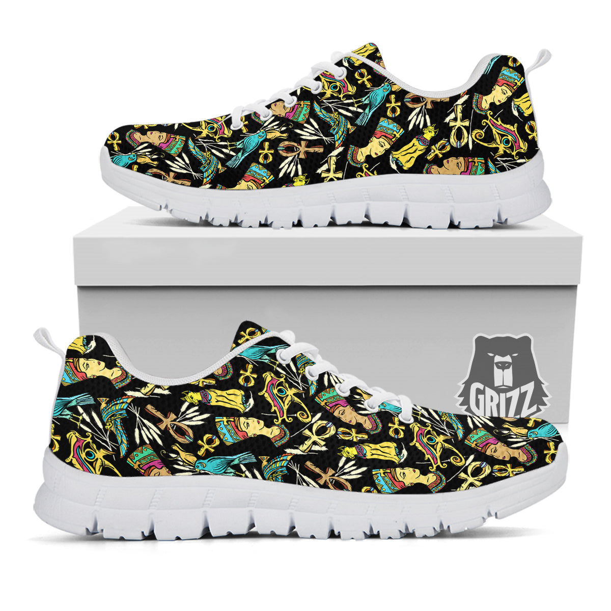 Egypt Ancient Print Pattern White Sneaker-grizzshop