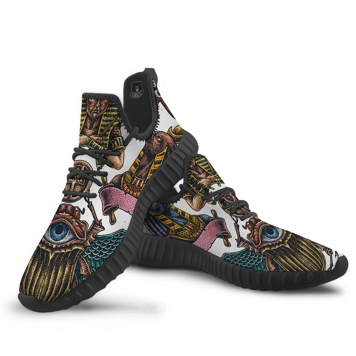 Egypt Hand Drawn Print Black Walking Shoes-grizzshop
