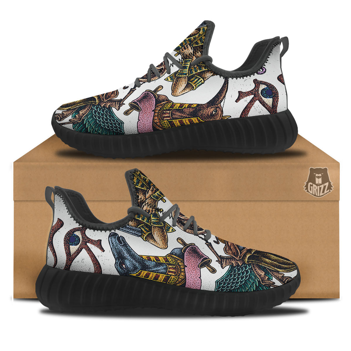 Egypt Hand Drawn Print Black Walking Shoes-grizzshop
