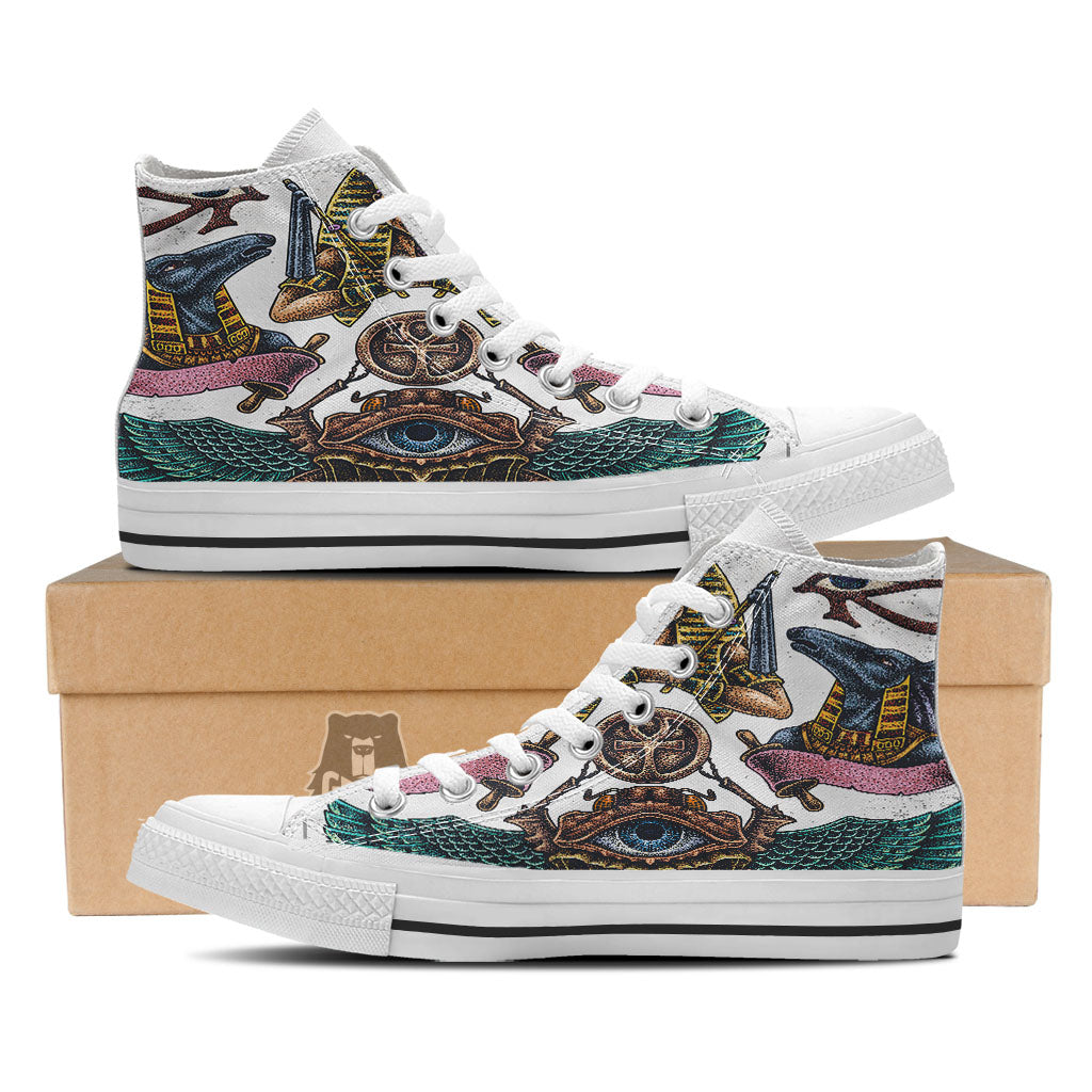 Egypt Hand Drawn Print White High Top Shoes-grizzshop
