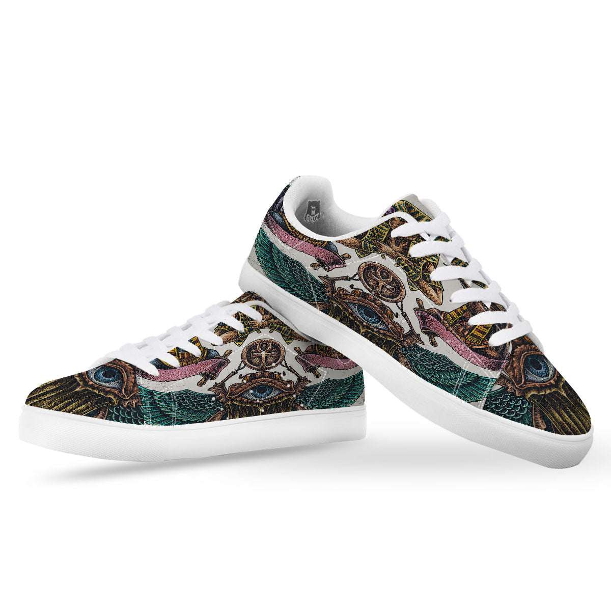 Egypt Hand Drawn Print White Low Top Sneakers-grizzshop